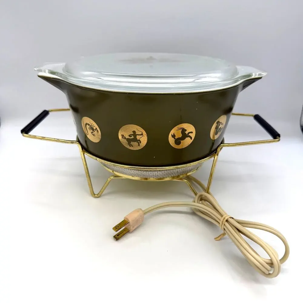 Vintage MCM 1961 Rare PYREX Promo Zodiac Green Casserole Dish No. 475 - B & Lid